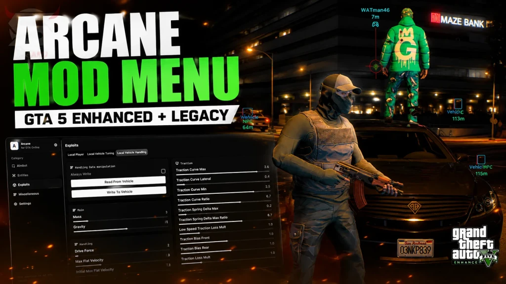 Arcane GTA V Online Enhanced + Legacy | Full support for GTA Online Enhanced Edition + Legacy | Aimbot + ESP/Wallhack for Players, Godmode | No Recoil/Spread, Teleport, No Wanted and much more